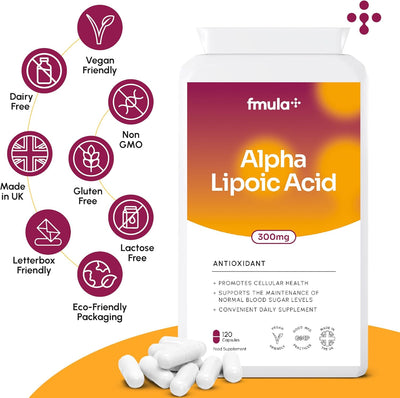 Alpha Lipoic Acid 300mg Capsules Supplement | High Strength R-ALA & S-ALA Alpha-Lipoic Acid Helps Support Cellular Health & Blood Sugar Levels | Vegan & UK Made - 120 Capsules fmula+