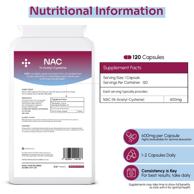 NAC N-Acetyl-Cysteine 600mg | Organic NAC Supplement Capsules for Immunity & Antioxidant Support | N-Acetyl Cysteine Supplement | Amino Acids Immune Support for Adults | Vegan - 120 Capsules fmula+