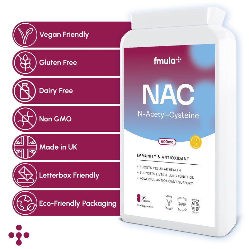 NAC N-Acetyl-Cysteine 600mg | Organic NAC Supplement Capsules for Immunity & Antioxidant Support | N-Acetyl Cysteine Supplement | Amino Acids Immune Support for Adults | Vegan - 120 Capsules fmula+