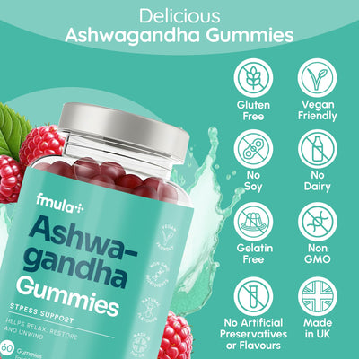 Ashwagandha High Strength Gummies | 1200mg Organic Ashwagandha Gummies with 5% Withanolides Relaxation Stress Relief Supplements | Raspberry Flavour - Vegan - Pack of 1 (Pack of 1) fmula+