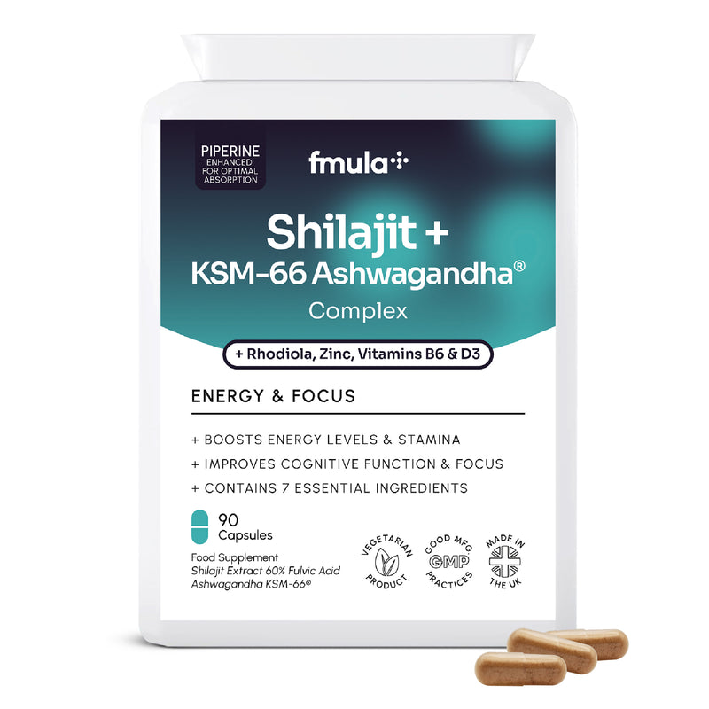 Ashwagandha Shilajit Capsules with Rhodiola, Zinc, Vitamin D3, B6 & Piperine Extract