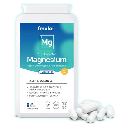 Triple Magnesium Complex Capsules 375mg ? Magnesium Bisglycinate, Magnesium Malate & Taurate with Vitamin B6 ? Magnesium Glycinate Supplements for Women & Men ? Vegan and UK Made - 120 Capsules fmula+